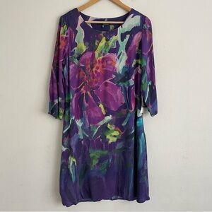 Claire Desjardins Abstract Floral Mini Dress 3/4 Sleeve, Side Zip Closur…